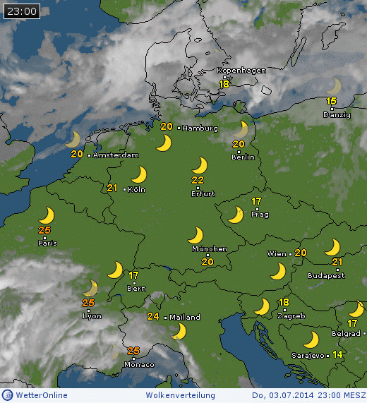 Wolkenverteilung &uuml;ber Deutschland am 03.07.2014 um 23 MESZ