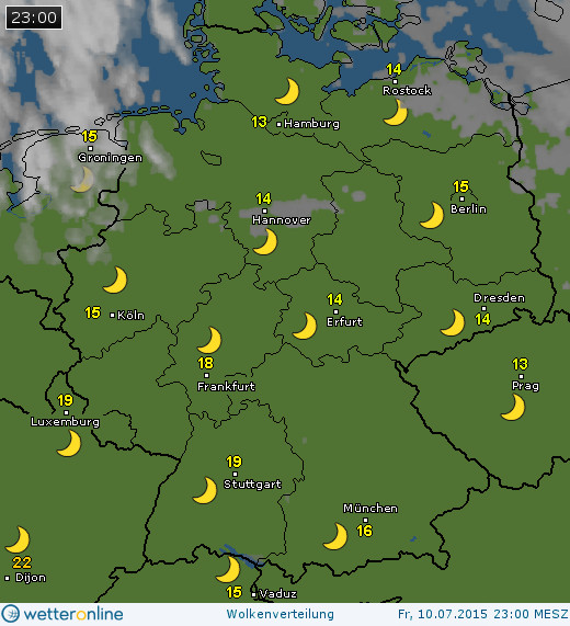 Wolkenverteilung &uuml;ber Deutschland am 10.07.2015 um 23 MESZ