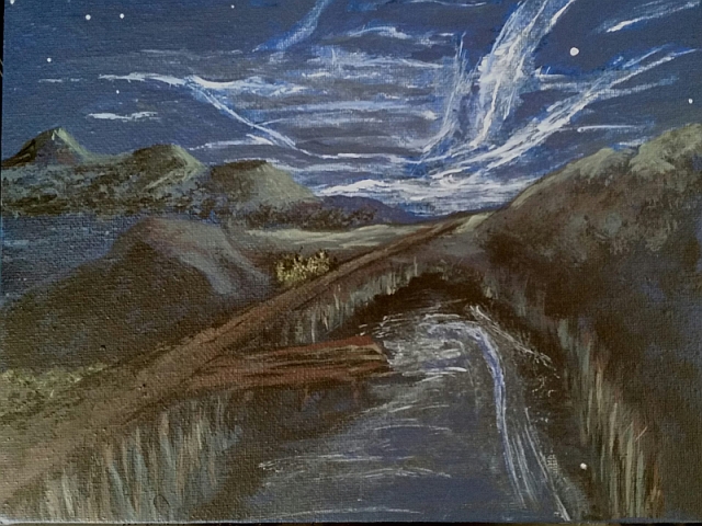Leuchtende Nachtwolken - Acryl auf Leinwand. Copyright Steffi Purzelbaum 2018, jede Kopie/Vervielf&auml;ltigung/Weitergabe untersagt