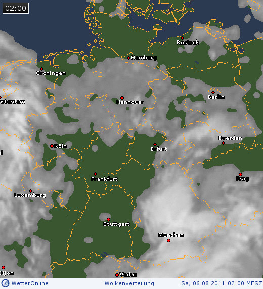 Wolkenverteilung &uuml;ber Deutschland am 06.08.2011 um 02:00 MESZ