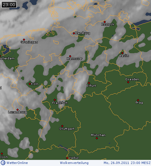 Wolkenverteilung &uuml;ber Mitteleuropa am 26.09.2011 um 23:00 MESZ