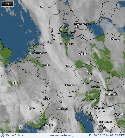 Wolkenverteilung &uuml;ber Mitteleuropa am 28.02.2014 um 02:00 MEZ